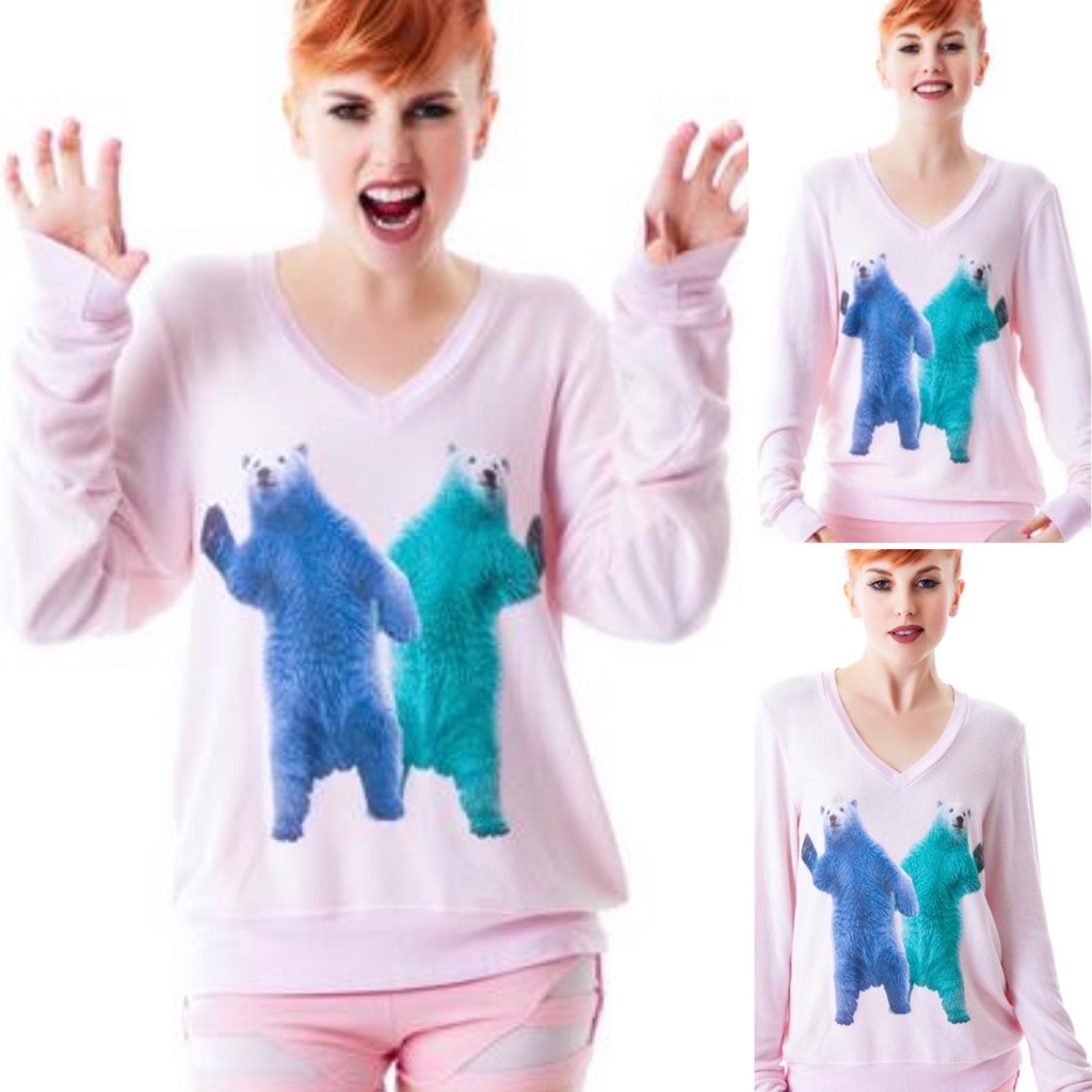 Wildfox Hello Polar Bears Baggy Beach Jumper In Pale Pink Size Xs